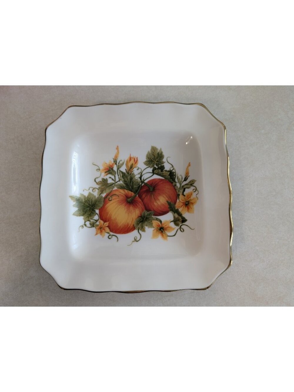 222 Fifth “Pumpkin Patch” Square Salad Plate – Gold-Rimmed Autumn Harvest Design